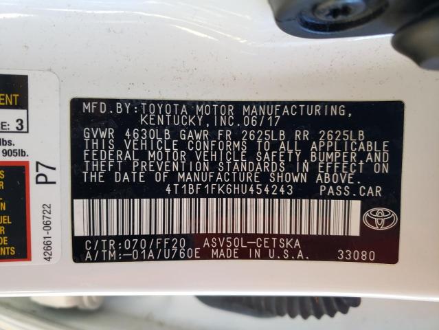 4T1BF1FK6HU454243 - 2017 TOYOTA CAMRY SE LE Beyaz fotoğraf 12