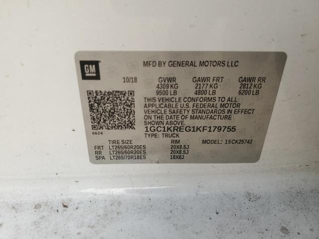 1GC1KREG1KF179755 - 2019 CHEVROLET SILVERADO K2500 HEAVY DUTY WHITE photo 12