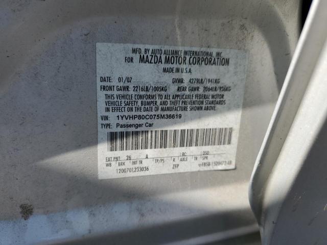 1YVHP80C075M36619 - 2007 MAZDA 6 I SILVER photo 12