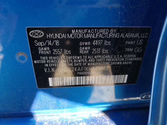 5NPE24AF1KH740933 - 2019 HYUNDAI SONATA SE BLUE photo 12