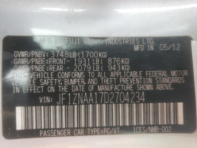 JF1ZNAA17D2704234 - 2013 TOYOTA SCION FR-S 银色 照片 12