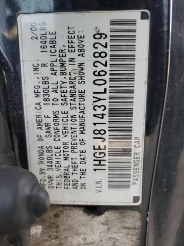 1HGEJ8143YL062829 - 2000 HONDA CIVIC EX BLACK photo 12