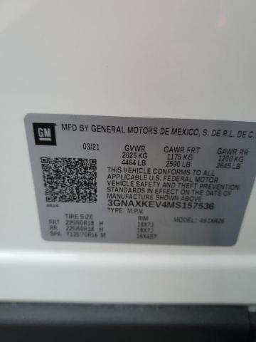 3GNAXKEV4MS157536 - 2021 CHEVROLET EQUINOX LT WHITE photo 13