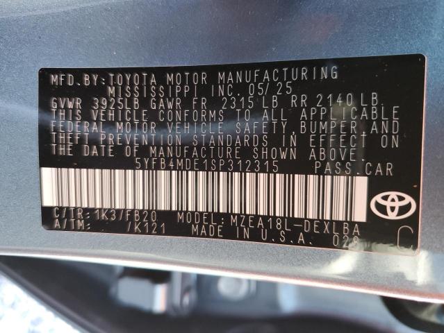 5YFB4MDE1SP312315 - 2025 TOYOTA COROLLA LE ლურჯი ფოტო 13