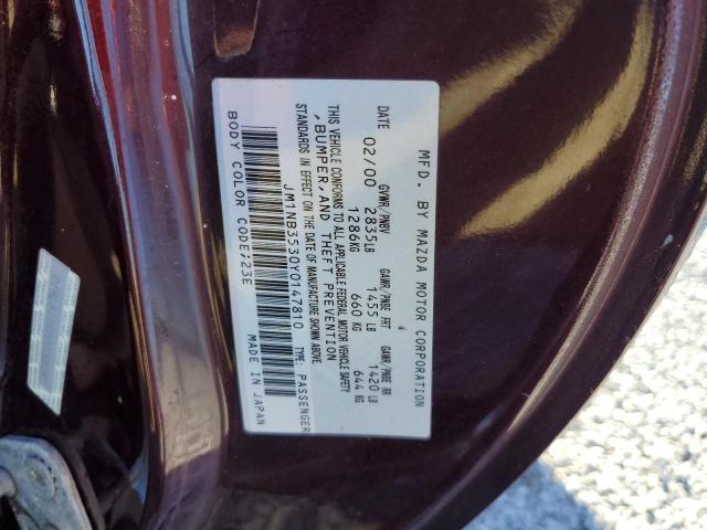 JM1NB3530Y0147810 - 2000 MAZDA MX-5 MIATA BASE MAROON photo 13