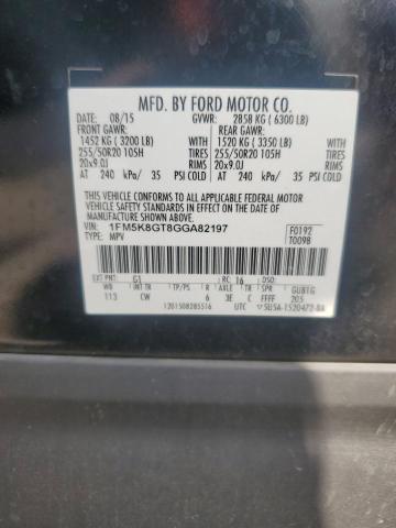 1FM5K8GT8GGA82197 - 2016 FORD EXPLORER SPORT Qara foto 13