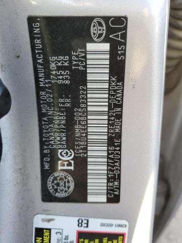2T1BU4EE6BC583322 - 2011 TOYOTA COROLLA BASE SILVER photo 12