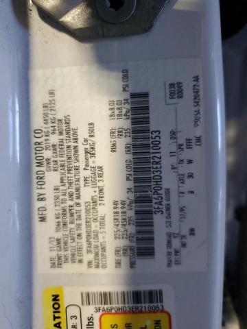 3FA6P0HD3ER210053 - 2014 FORD FUSION SE WHITE photo 12