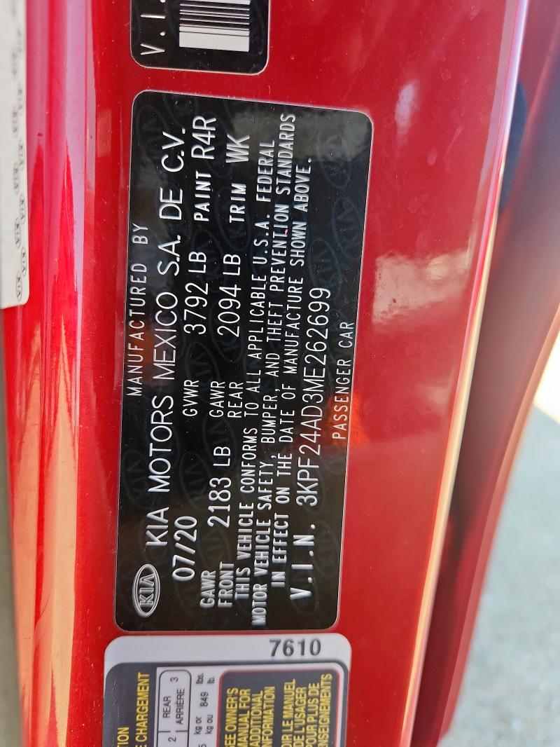 3KPF24AD3ME262699 - 2021 KIA FORTE FE 红色 照片 12