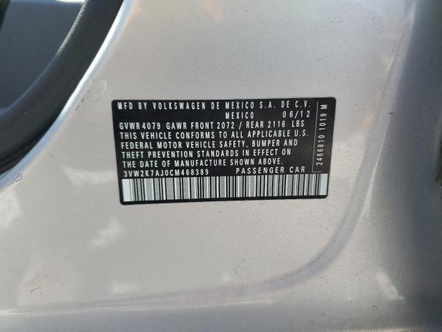 3VW2K7AJ0CM468389 - 2012 VOLKSWAGEN JETTA BASE Silber Foto 12