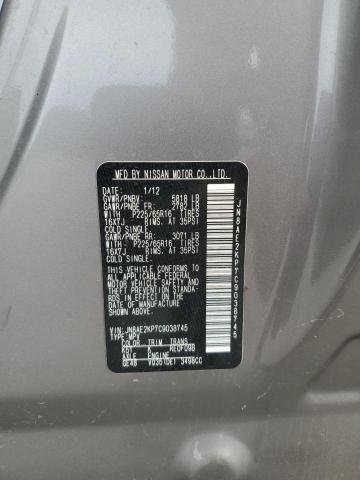 JN8AE2KP7C9038745 - 2012 NISSAN QUEST S SILVER photo 13