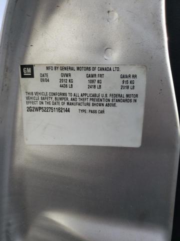 2G2WP522751162144 - 2005 PONTIAC GRAND PRIX SILVER photo 12