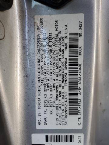 5TETX22N95Z143713 - 2005 TOYOTA TACOMA ACCESS CAB Argent photo 12