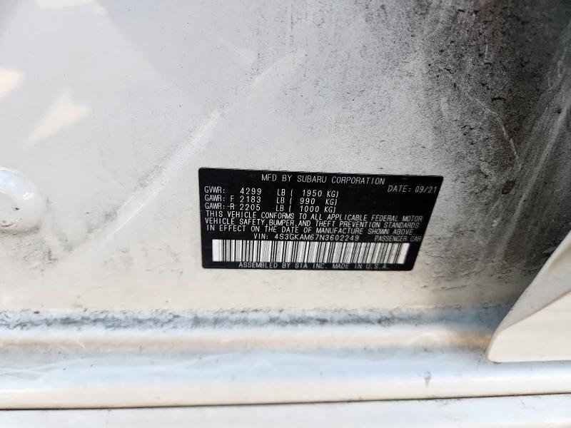 4S3GKAM67N3602249 - 2022 SUBARU IMPREZA SPORT Білий фото 12