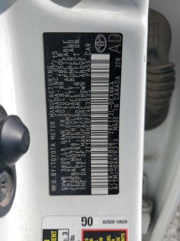 2T1BURHE0FC463935 - 2015 TOYOTA COROLLA L WHITE photo 12