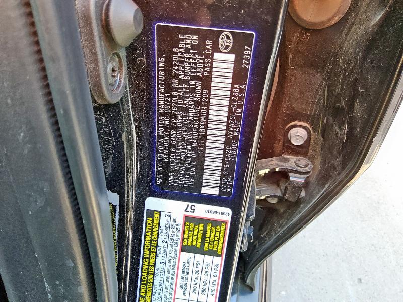 4T1T11BK8MU041209 - 2021 TOYOTA CAMRY SE შავი ფოტო 12