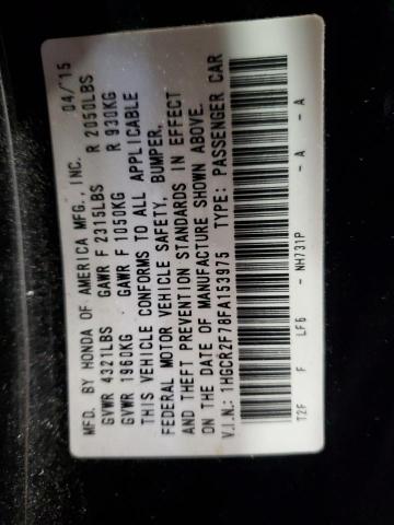 1HGCR2F78FA153975 - 2015 HONDA ACCORD EX 黑色 照片 12