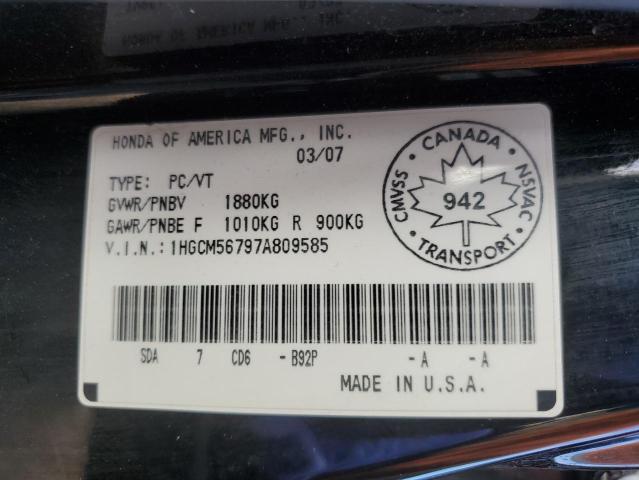 1HGCM56797A809585 - 2007 HONDA ACCORD EX BLACK photo 12