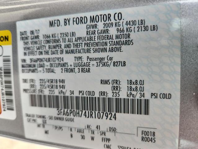 3FA6P0H74JR107924 - 2018 FORD FUSION SE 银色 照片 12