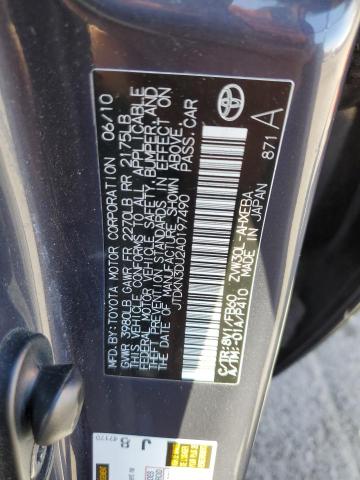 JTDKN3DU2A0197490 - 2010 TOYOTA PRIUS 石墨色 照片 12