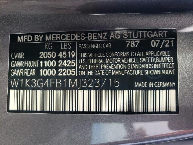 W1K3G4FB1MJ323715 - 2021 MERCEDES-BENZ A 220 4MATIC GRAY photo 12