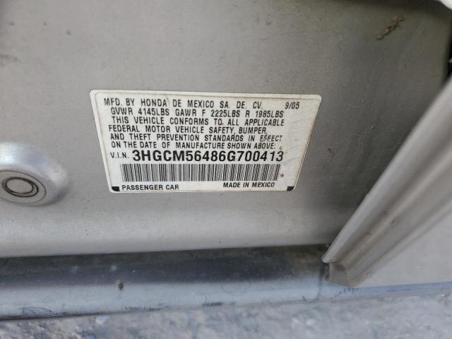 3HGCM56486G700413 - 2006 HONDA ACCORD LX SILVER photo 12