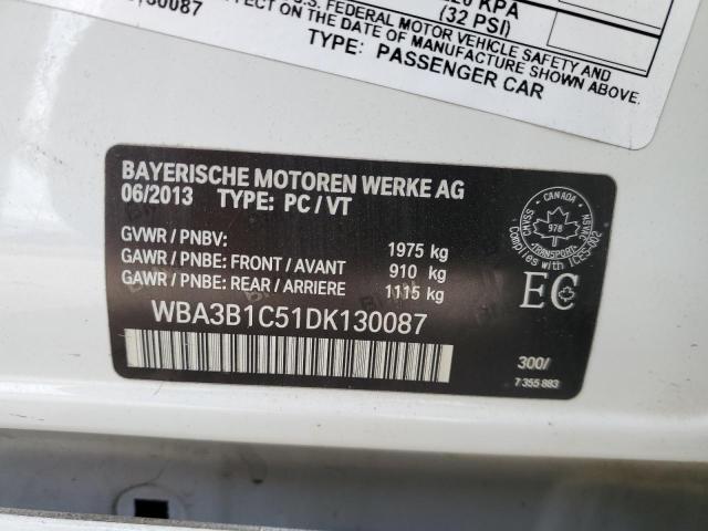 WBA3B1C51DK130087 - 2013 BMW 320 I WHITE photo 12