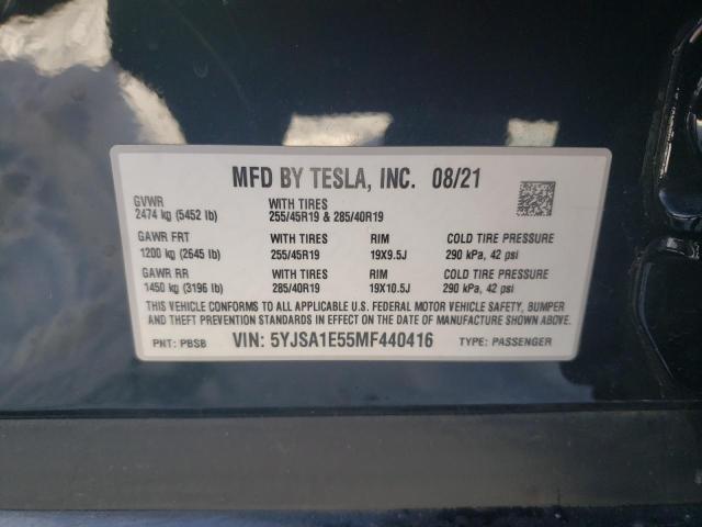 5YJSA1E55MF440416 - 2021 TESLA MODEL S შავი ფოტო 12