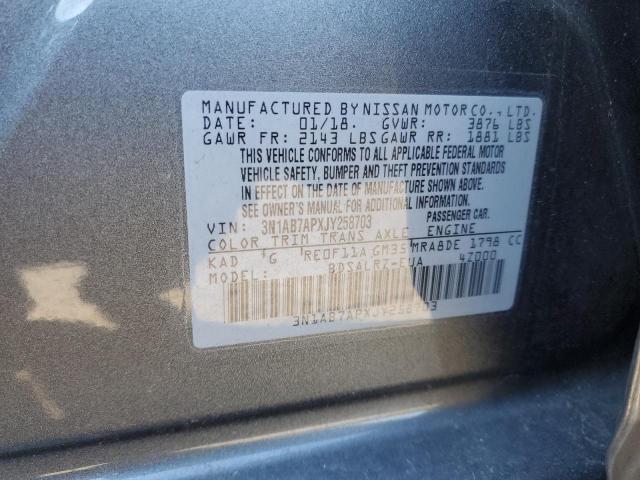 3N1AB7APXJY258703 - 2018 NISSAN SENTRA S GRAY photo 12