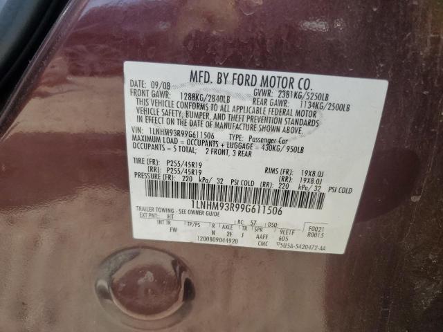 1LNHM93R99G611506 - 2009 LINCOLN MKS Bordo foto 12