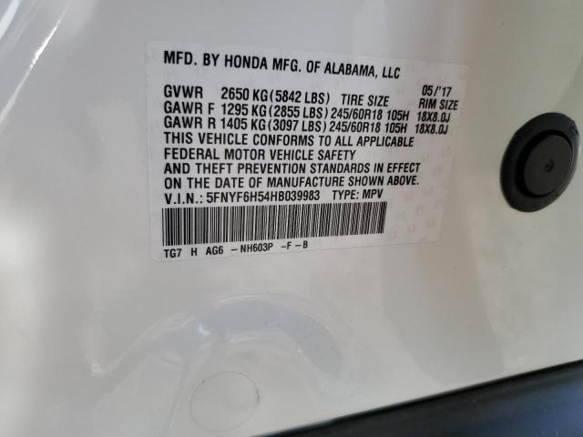 5FNYF6H54HB039983 - 2017 HONDA PILOT EXL WHITE photo 13