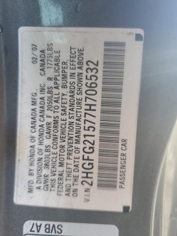 2HGFG21577H706532 - 2007 HONDA CIVIC SI GRAY photo 12