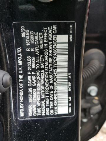 SHHFK7H68MU402425 - 2021 HONDA CIVIC EX BLACK photo 12