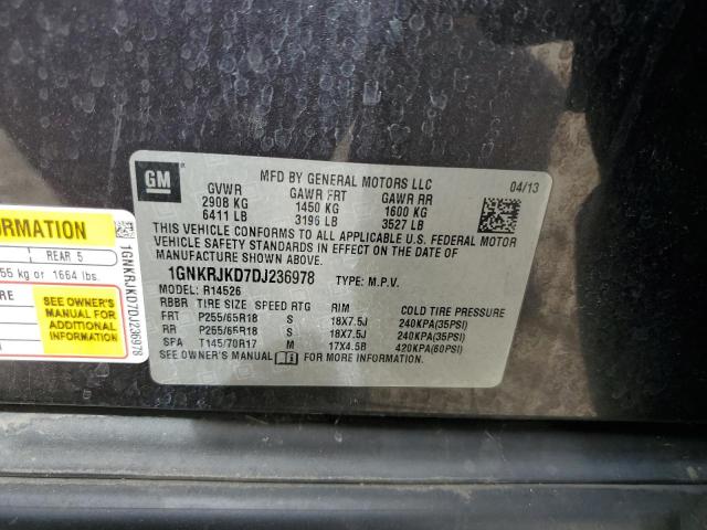 1GNKRJKD7DJ236978 - 2013 CHEVROLET TRAVERSE LT 灰色 照片 14