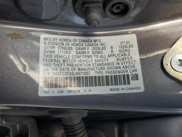 2HGFC2F85LH571057 - 2020 HONDA CIVIC SPORT GRAY photo 12
