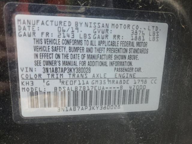 3N1AB7AP3KY380028 - 2019 NISSAN SENTRA S Noir photo 13