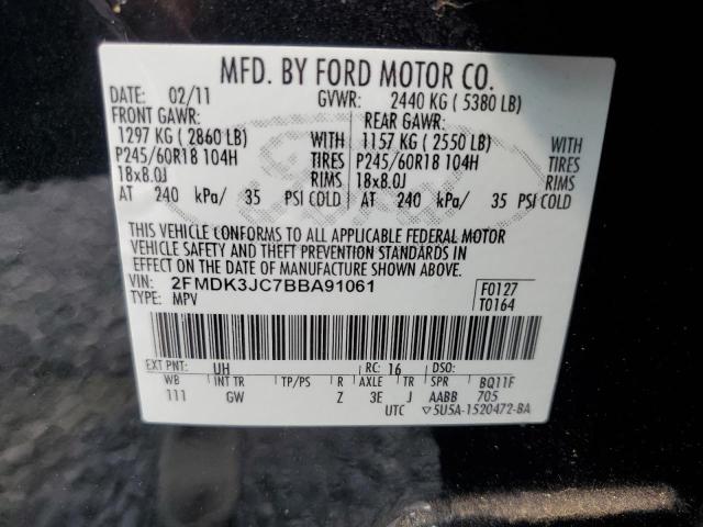 2FMDK3JC7BBA91061 - 2011 FORD EDGE SEL BLACK photo 13