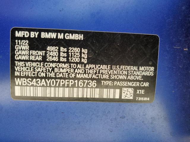 WBS43AY07PFP16736 - 2023 BMW M3 COMPETITION ლურჯი ფოტო 12