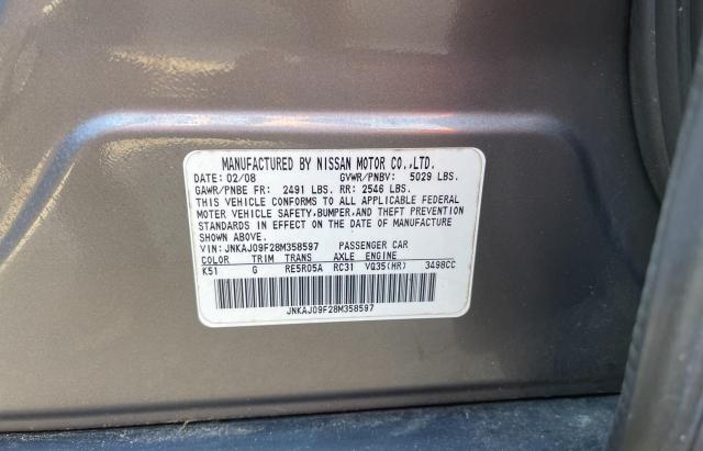 JNKAJ09F28M358597 - 2008 INFINITI EX35 BASE გრაფიტი ფოტო 10