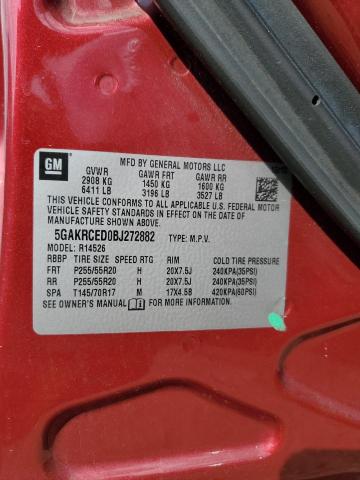 5GAKRCED0BJ272882 - 2011 BUICK ENCLAVE CXL BURGUNDY photo 12