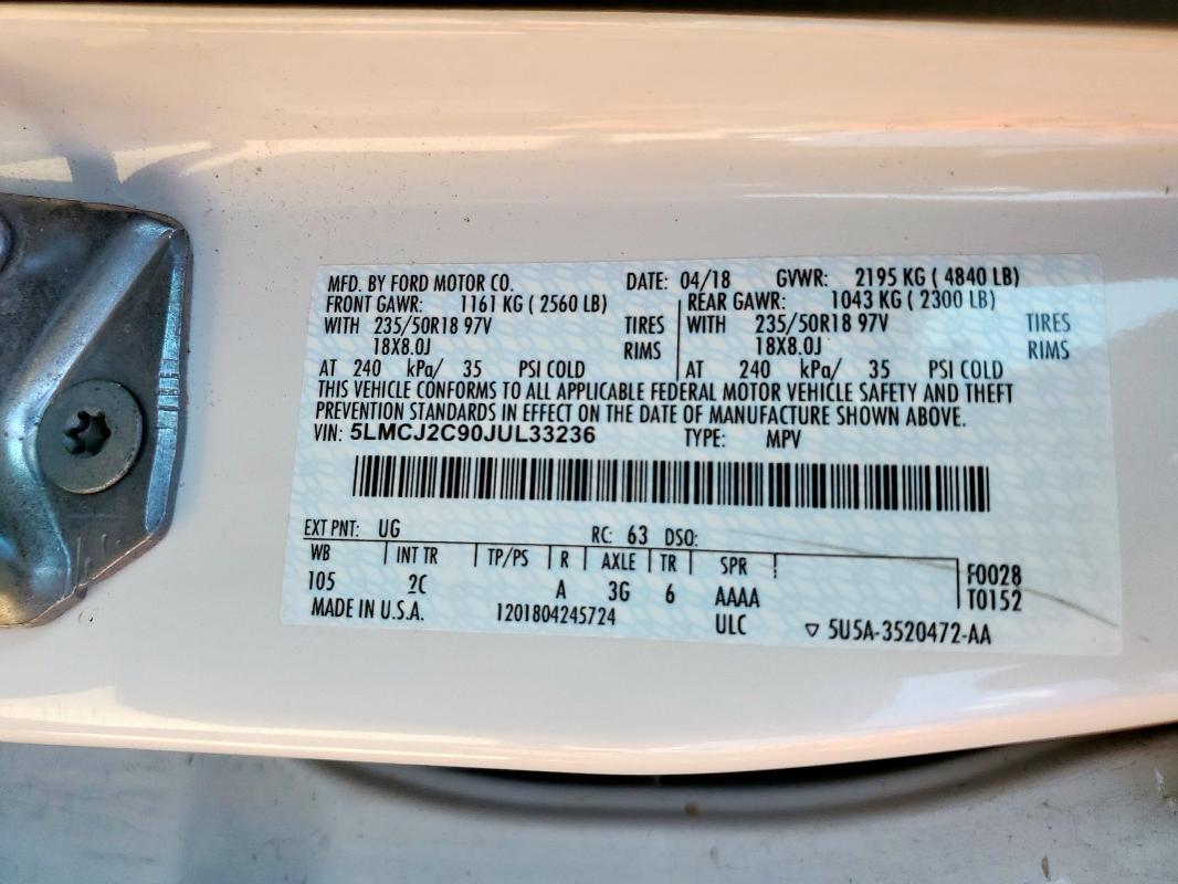 5LMCJ2C90JUL33236 - 2018 LINCOLN MKC SELECT 白色 照片 14