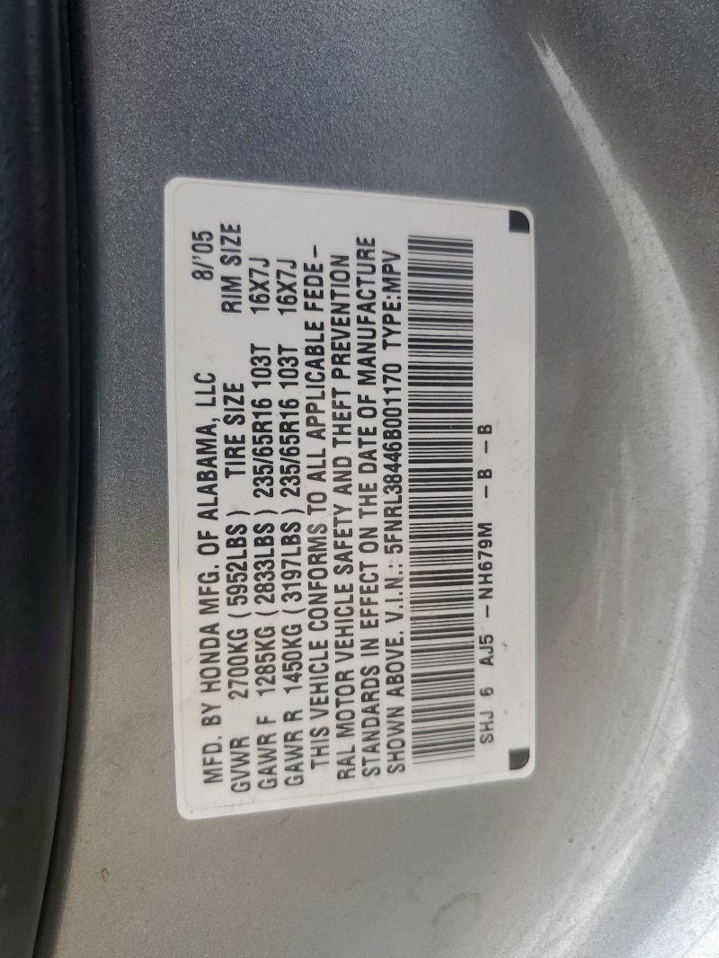5FNRL38446B001170 - 2006 HONDA ODYSSEY EX Silber Foto 14