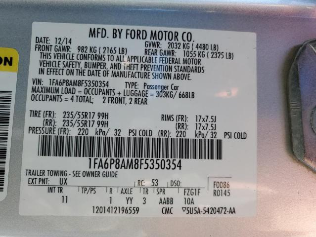 1FA6P8AM8F5350354 - 2015 FORD MUSTANG SILVER photo 12