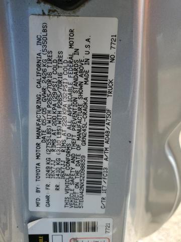 5TEUU42NX5Z098659 - 2005 TOYOTA TACOMA ACCESS CAB Argent photo 12