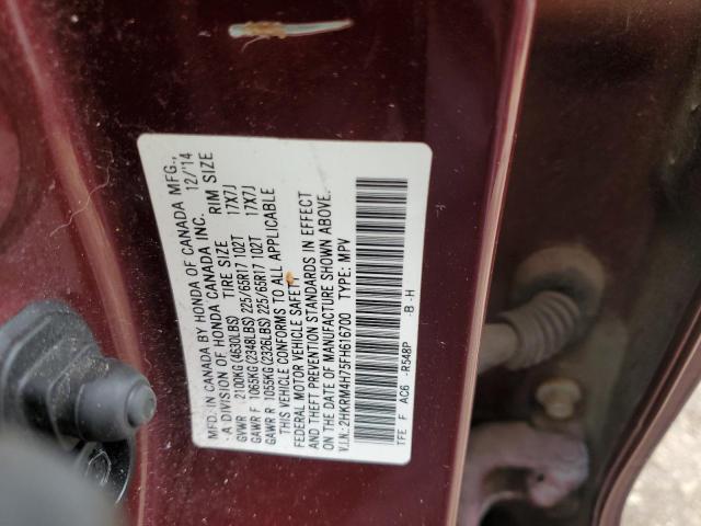2HKRM4H75FH616700 - 2015 HONDA CR-V EXL MAROON photo 14