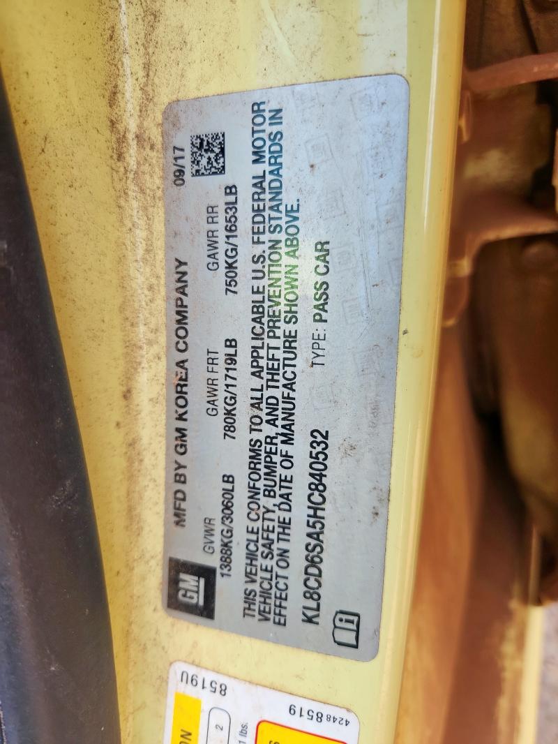 KL8CD6SA5HC840532 - 2017 CHEVROLET SPARK 1LT ყვითელი ფოტო 13