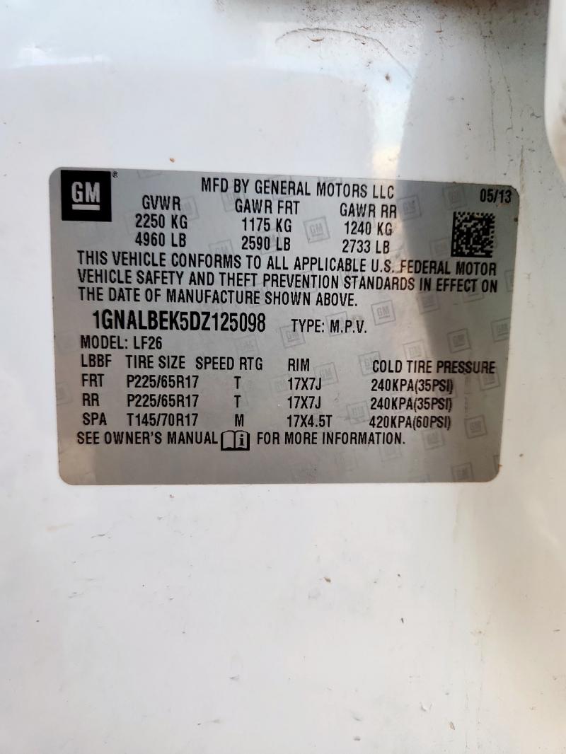 1GNALBEK5DZ125098 - 2013 CHEVROLET EQUINOX LS 白色 照片 14