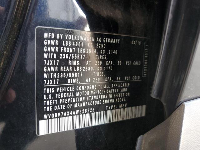 WVGBV7AX4AW528228 - 2010 VOLKSWAGEN TIGUAN SE BLACK photo 13