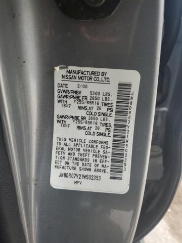 JN8DR07Y21W502353 - 2001 NISSAN PATHFINDER LE Argent photo 13