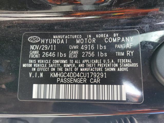 KMHGC4DD4CU179291 - 2012 HYUNDAI GENESIS 3.8L შავი ფოტო 12
